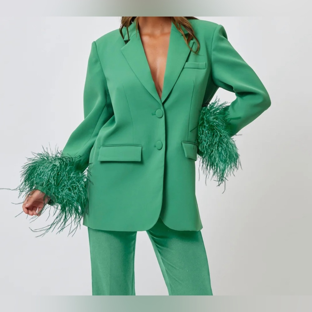 Bianca and Bridgett Feather Cuff Sleeve Blazer